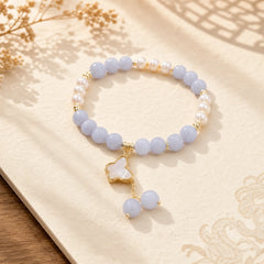 Natural Aquamarine Pearl Healing Ginkgo Leaf Butterfly Charm Bracelet featuring Aquamarine, Pearl, Butterfly