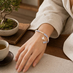 Natural Aquamarine Pearl Healing Ginkgo Leaf Butterfly Charm Bracelet featuring Aquamarine, Pearl, Butterfly