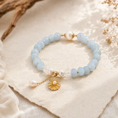 Natural Aquamarine Pearl Shell Healing Bead Bracelet featuring Aquamarine, Pearl