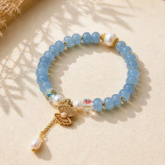 Natural Aquamarine Pearl Shell Healing Bead Bracelet featuring Aquamarine, Pearl