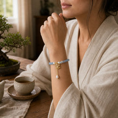 Natural Aquamarine Pearl Shell Healing Bead Bracelet featuring Aquamarine, Pearl