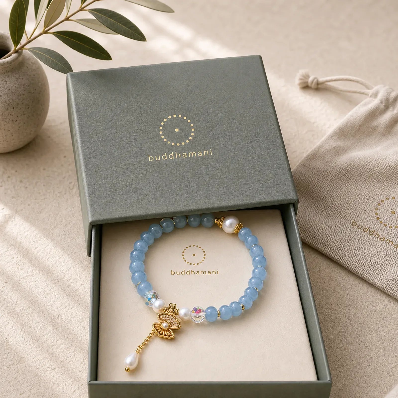 Natural Aquamarine Pearl Shell Healing Bead Bracelet featuring Aquamarine, Pearl