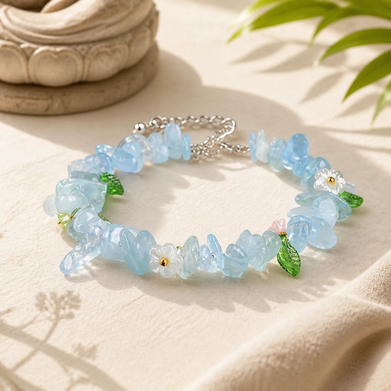 Natural Aquamarine Peridot Strawberry Quartz Various Crystals Serenity Bracelet featuring Aquamarine, Peridot, Strawberry Quartz