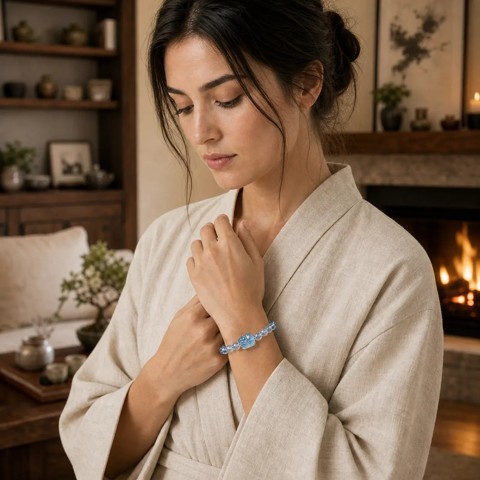 Natural Aquamarine Pixiu Serenity Healing Bracelet featuring Aquamarine, Pixiu