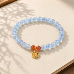 Natural Aquamarine Red Agate Healing Charm Bracelet featuring Aquamarine, Red Agate