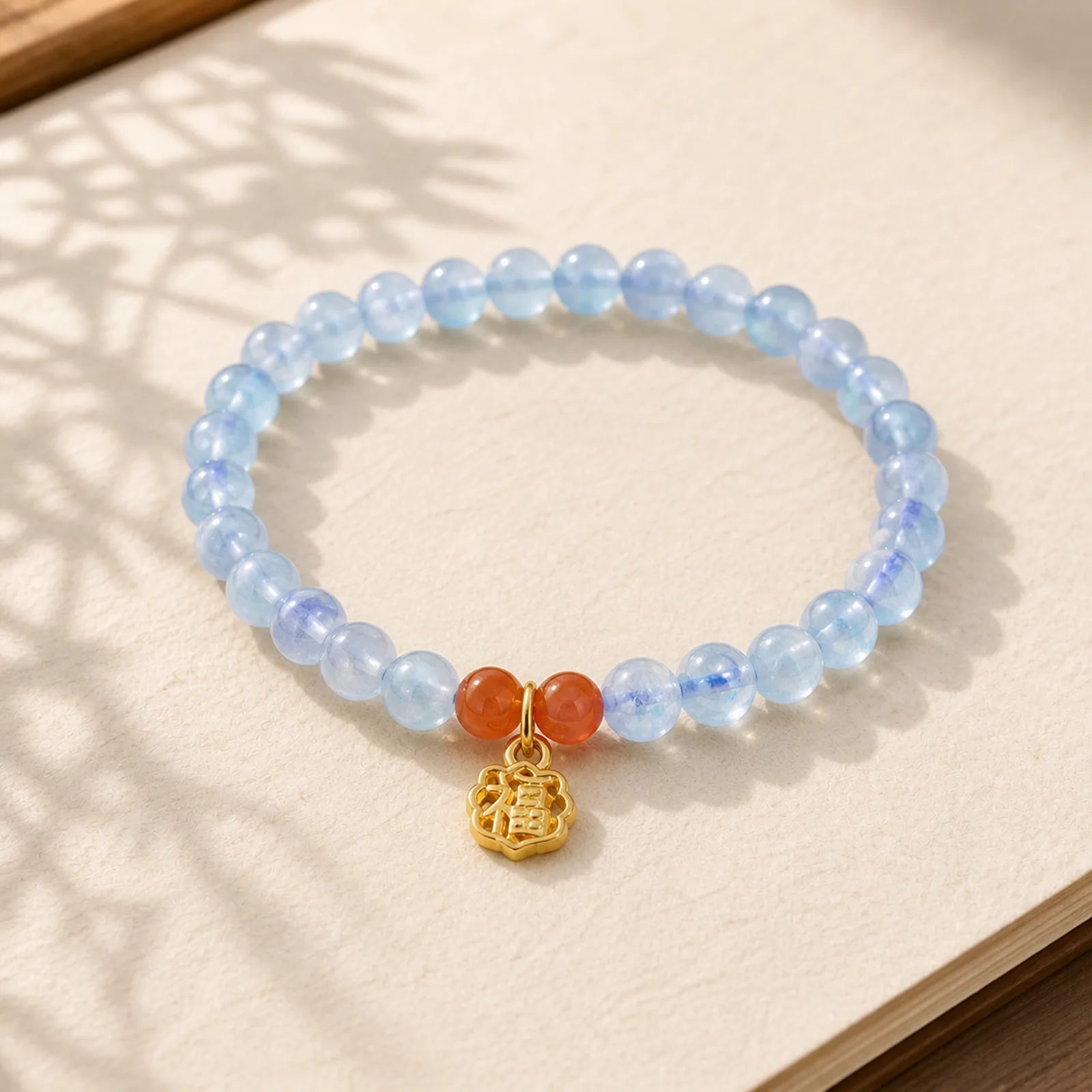 Natural Aquamarine Red Agate Healing Charm Bracelet featuring Aquamarine, Red Agate