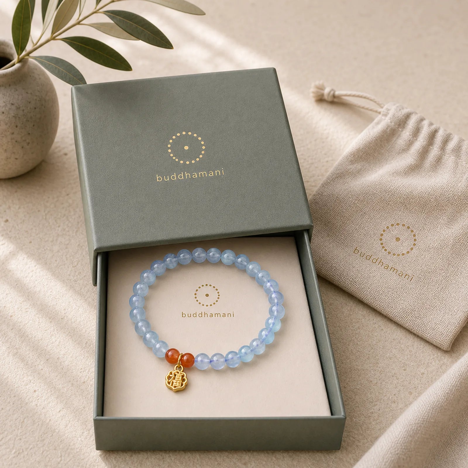 Natural Aquamarine Red Agate Healing Charm Bracelet featuring Aquamarine, Red Agate