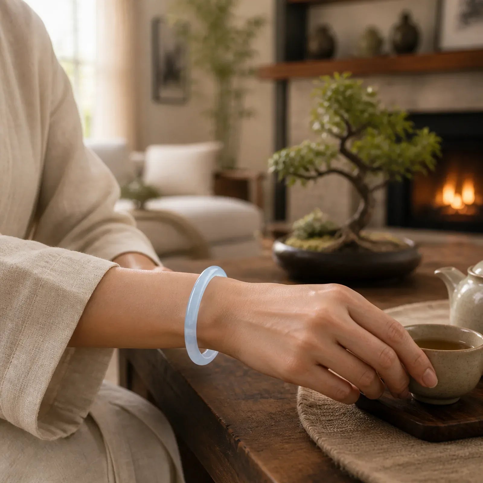 Natural Aquamarine Serenity Bangle Bracelet (Extra 30% Off | USE CODE: FS30) featuring Aquamarine, Jade
