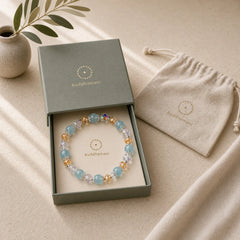 Natural Aquamarine Super Seven Crystal Sparkling Faceted Bead Peace Bracelet featuring Aquamarine, Super Seven Crystal, Amethyst