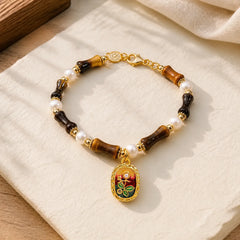 Natural Bamboo Tiger Eye Pearl Strength Bracelet featuring Bamboo, Tiger Eye, Pearl