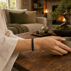 Natural Black Obsidian Faceted Straight Cut Beaded Strength Bracelet featuring Black Obsidian