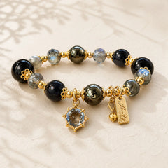 Natural Black Obsidian Hematite Blue Sandstone Strength Bracelet featuring Black Obsidian, Hematite, Blue Sandstone
