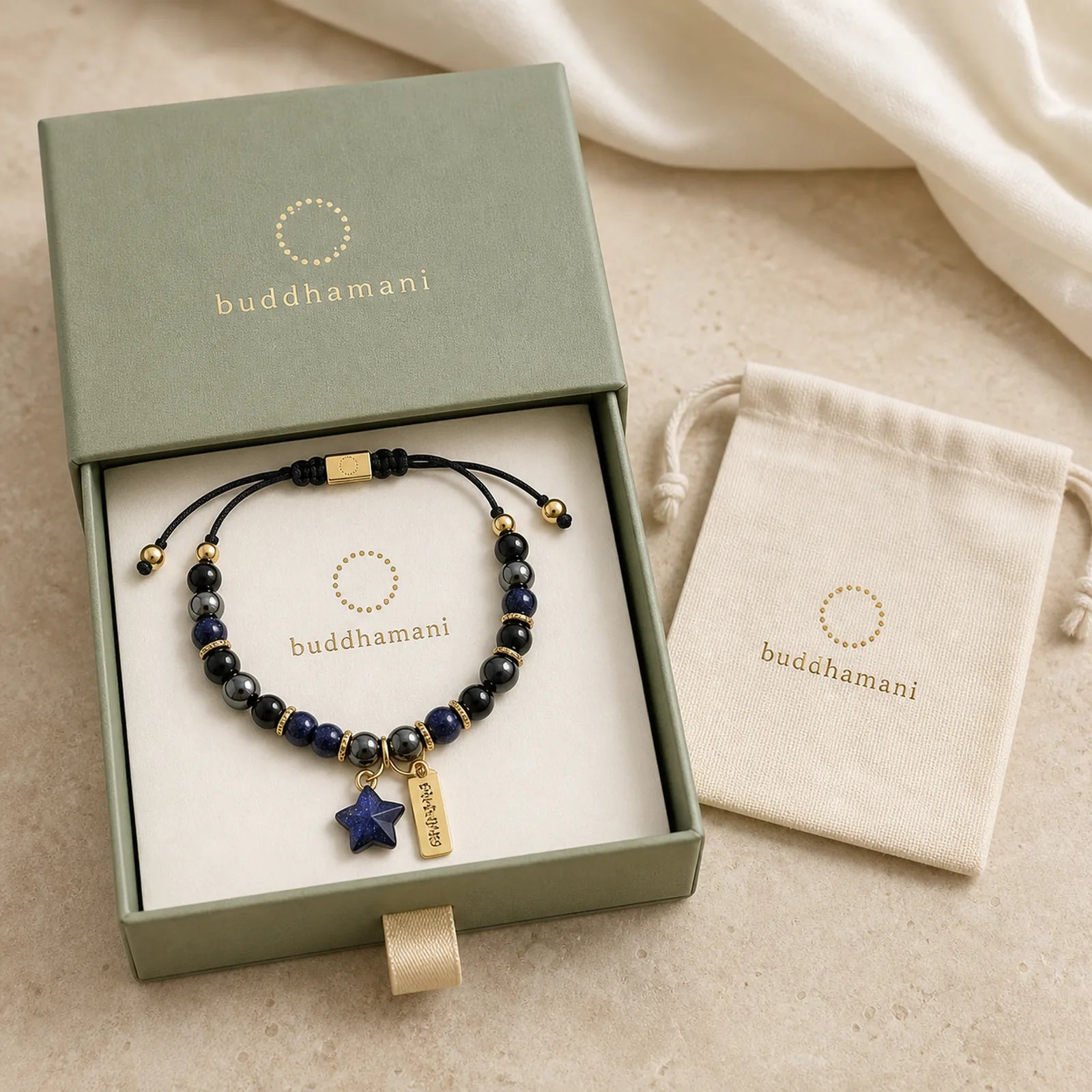 Natural Black Obsidian Hematite Blue Sandstone Strength Bracelet featuring Black Obsidian, Hematite, Blue Sandstone