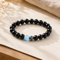 Natural Black Obsidian Lotus Purification Bracelet featuring Black Obsidian, Lotus, Lotus Symbol