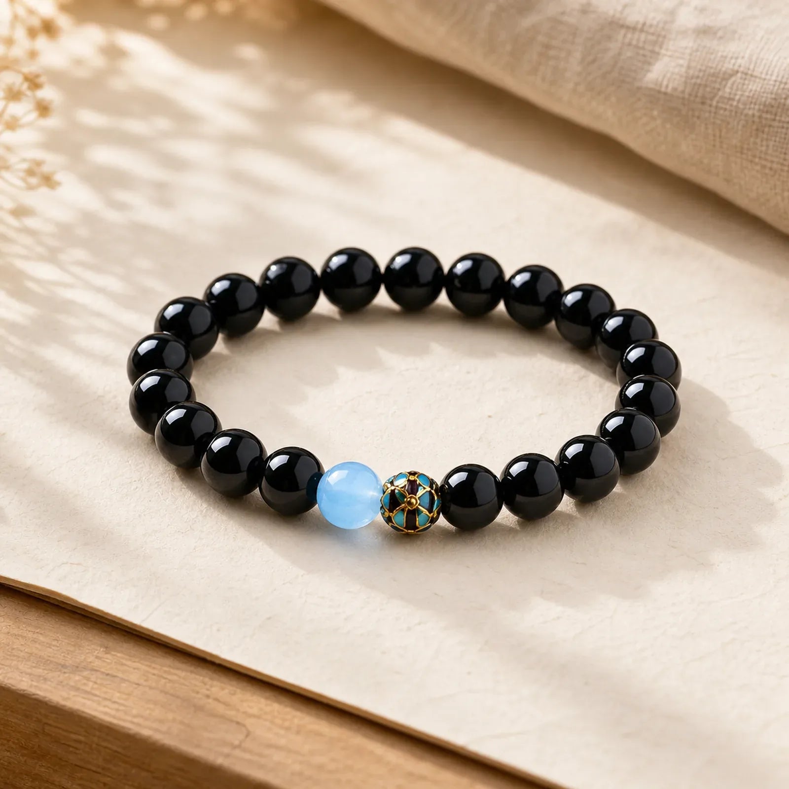 Natural Black Obsidian Lotus Purification Bracelet featuring Black Obsidian, Lotus, Lotus Symbol