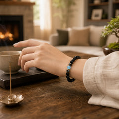 Natural Black Obsidian Lotus Purification Bracelet featuring Black Obsidian, Lotus, Lotus Symbol