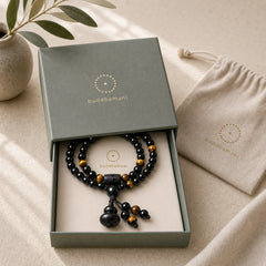 Natural Black Obsidian Rainbow Obsidian Gourd Blessing Bracelet Mala featuring Black Obsidian, Rainbow Obsidian