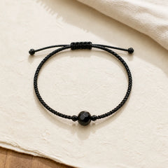 Natural Black Obsidian String Braided Strength Bracelet featuring Black Obsidian