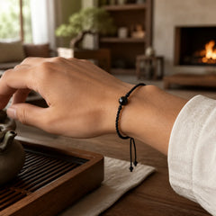 Natural Black Obsidian String Braided Strength Bracelet featuring Black Obsidian