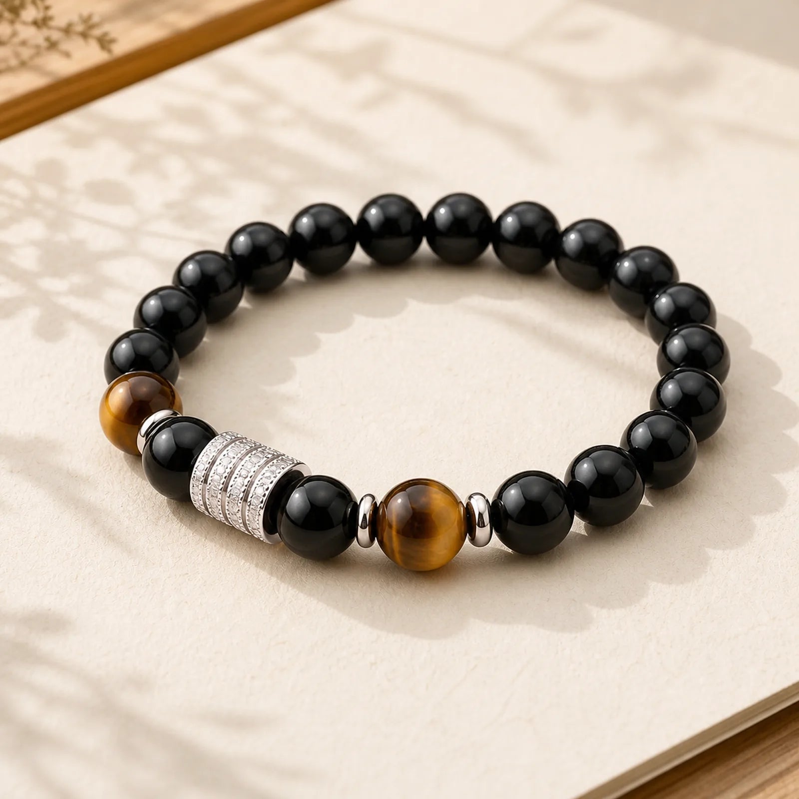 Natural Black Obsidian Tiger Eye Strength Fulfillment Bracelet featuring Black Obsidian, Tiger Eye, Red Tiger Eye