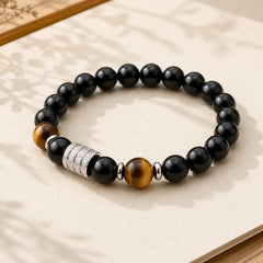 Natural Black Obsidian Tiger Eye Strength Fulfillment Bracelet featuring Black Obsidian, Tiger Eye, Red Tiger Eye