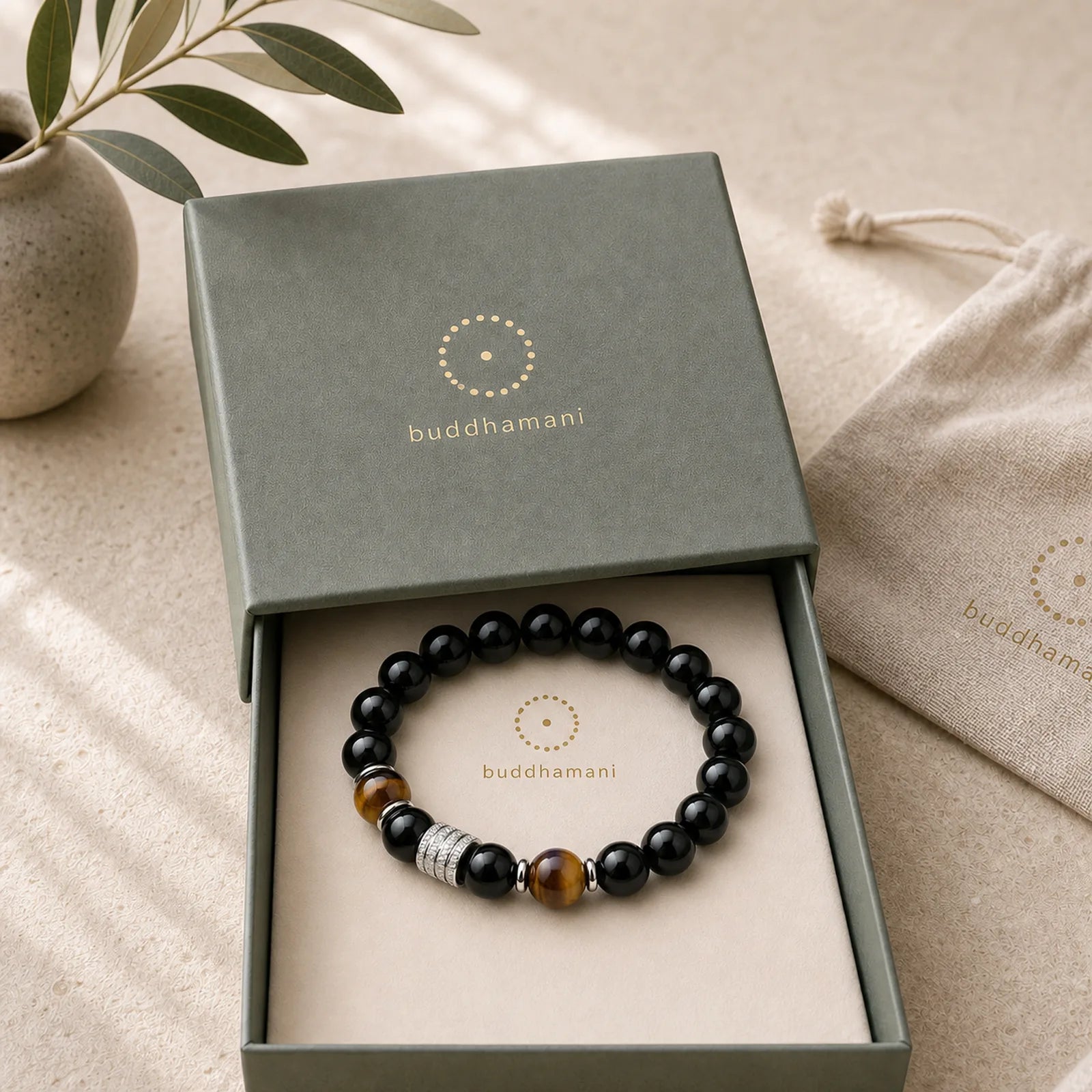 Natural Black Obsidian Tiger Eye Strength Fulfillment Bracelet featuring Black Obsidian, Tiger Eye, Red Tiger Eye
