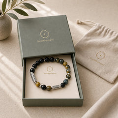Natural Black Obsidian Tiger's Eye Six True Words 'om Mani Padme Hum' Strength Love Bracelet featuring Black Obsidian, Tiger Eye, Six True Words (Om Mani Padme Hum)