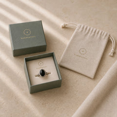 Natural Black Onyx Adjustable Protection Ring featuring Black Onyx, Silver