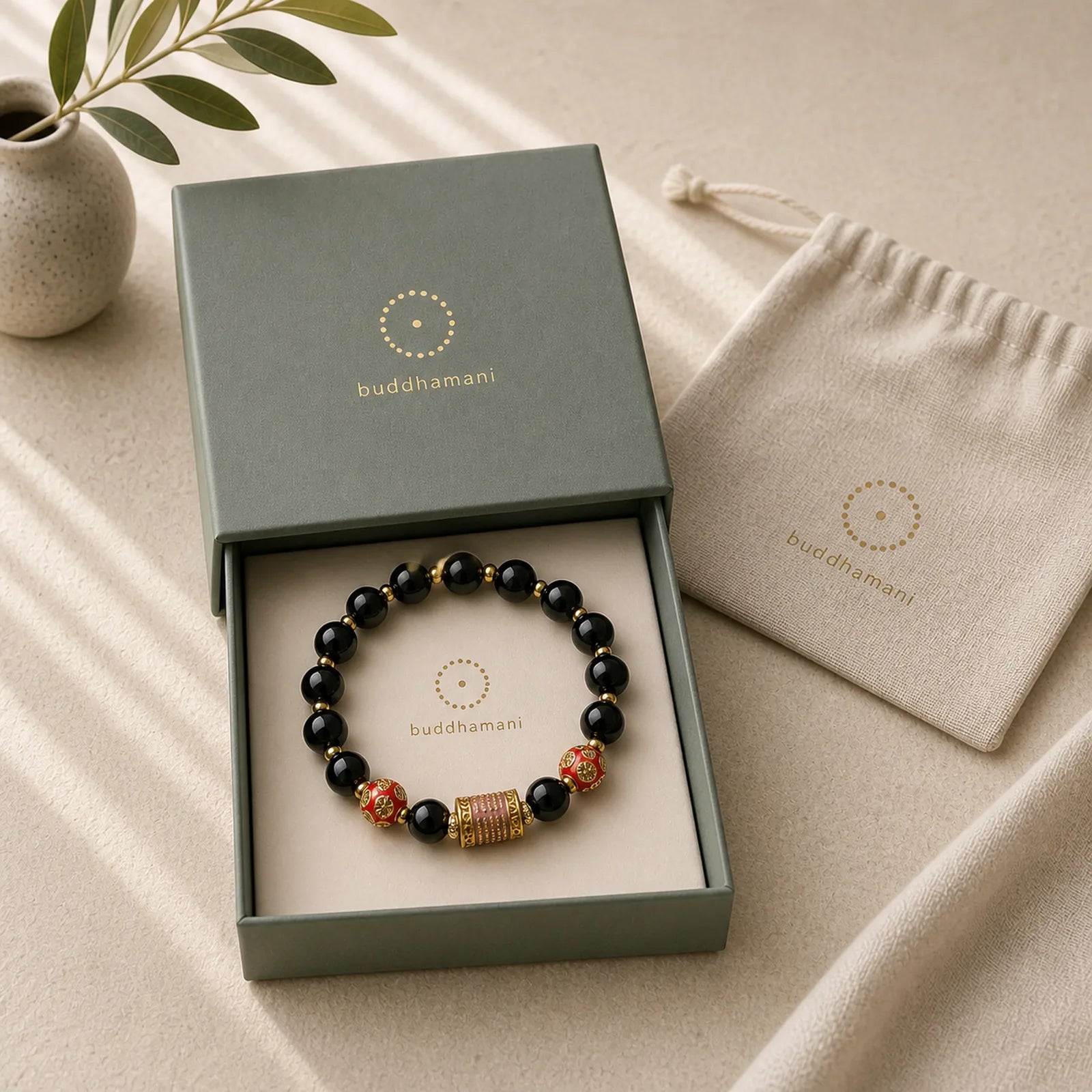 Natural Black Onyx Five Scripture Copper Coins Fortune Bracelet featuring Black Onyx, Copper