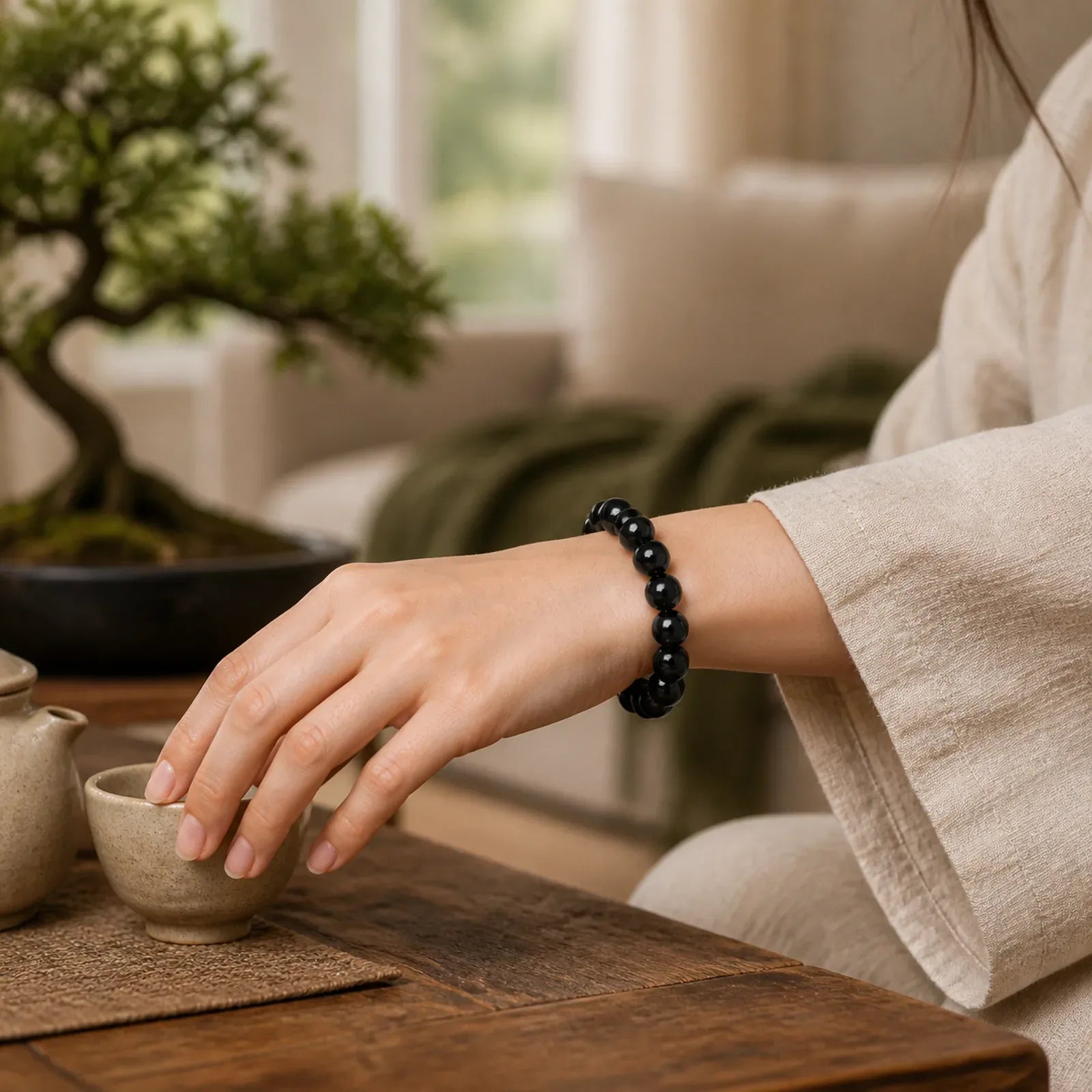 Natural Black Onyx Fortune Bracelet featuring Black Onyx