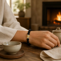 Natural Black Onyx Jade Support Bracelet featuring Black Onyx, Jade, Copper