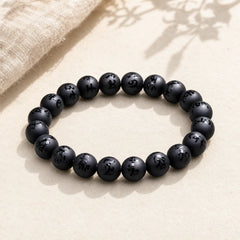 Natural Black Onyx Om Mani Padme Hum Carved Protection Bracelet featuring Black Onyx, Om Mani Padme Hum, Om
