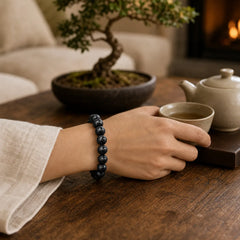 Natural Black Onyx Om Mani Padme Hum Carved Protection Bracelet featuring Black Onyx, Om Mani Padme Hum, Om