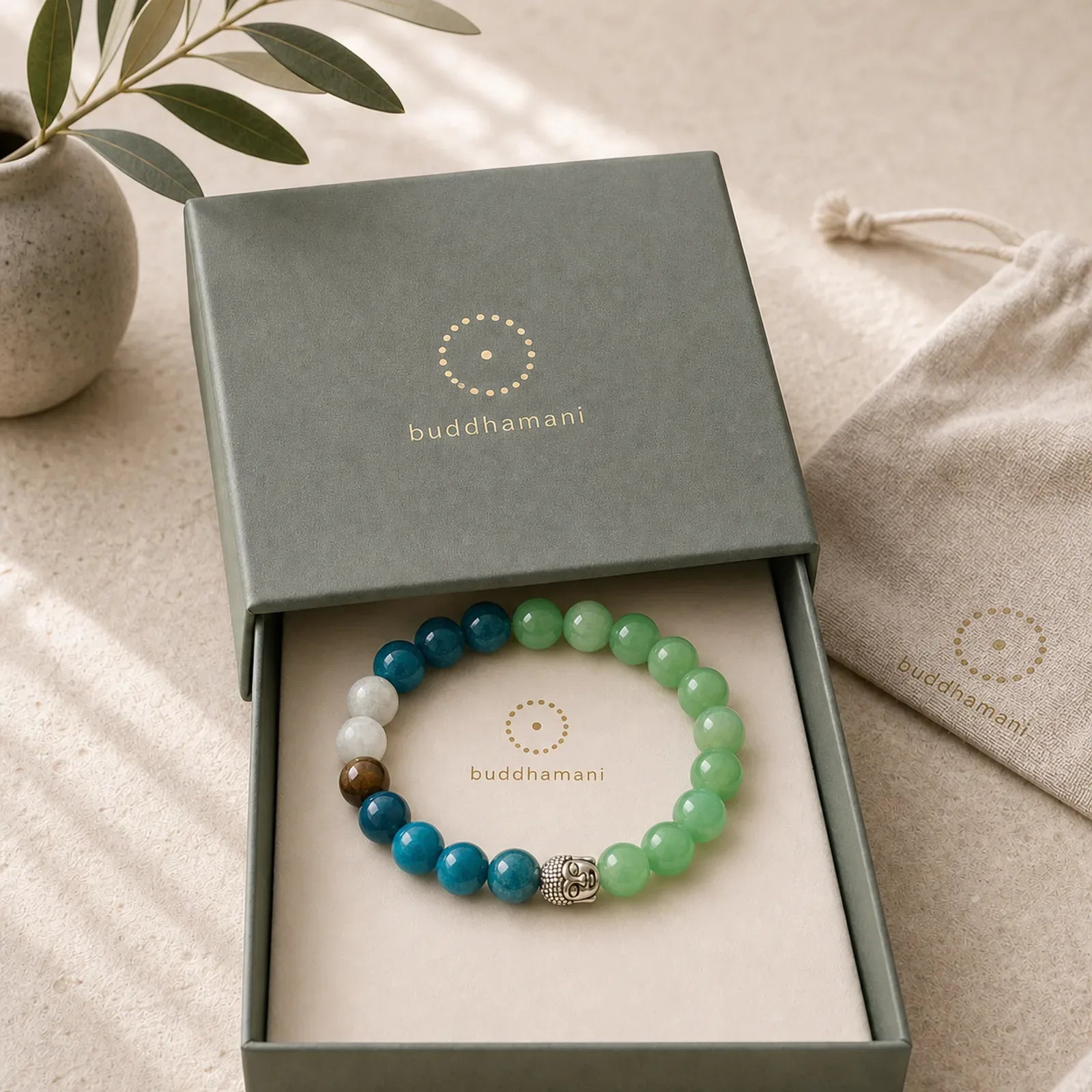 Natural Black Onyx White Stone Green Aventurine Tiger Eye Agate Mixed Color Buddha Head Protection Bracelet featuring Black Onyx, White Stone, Green Aventurine