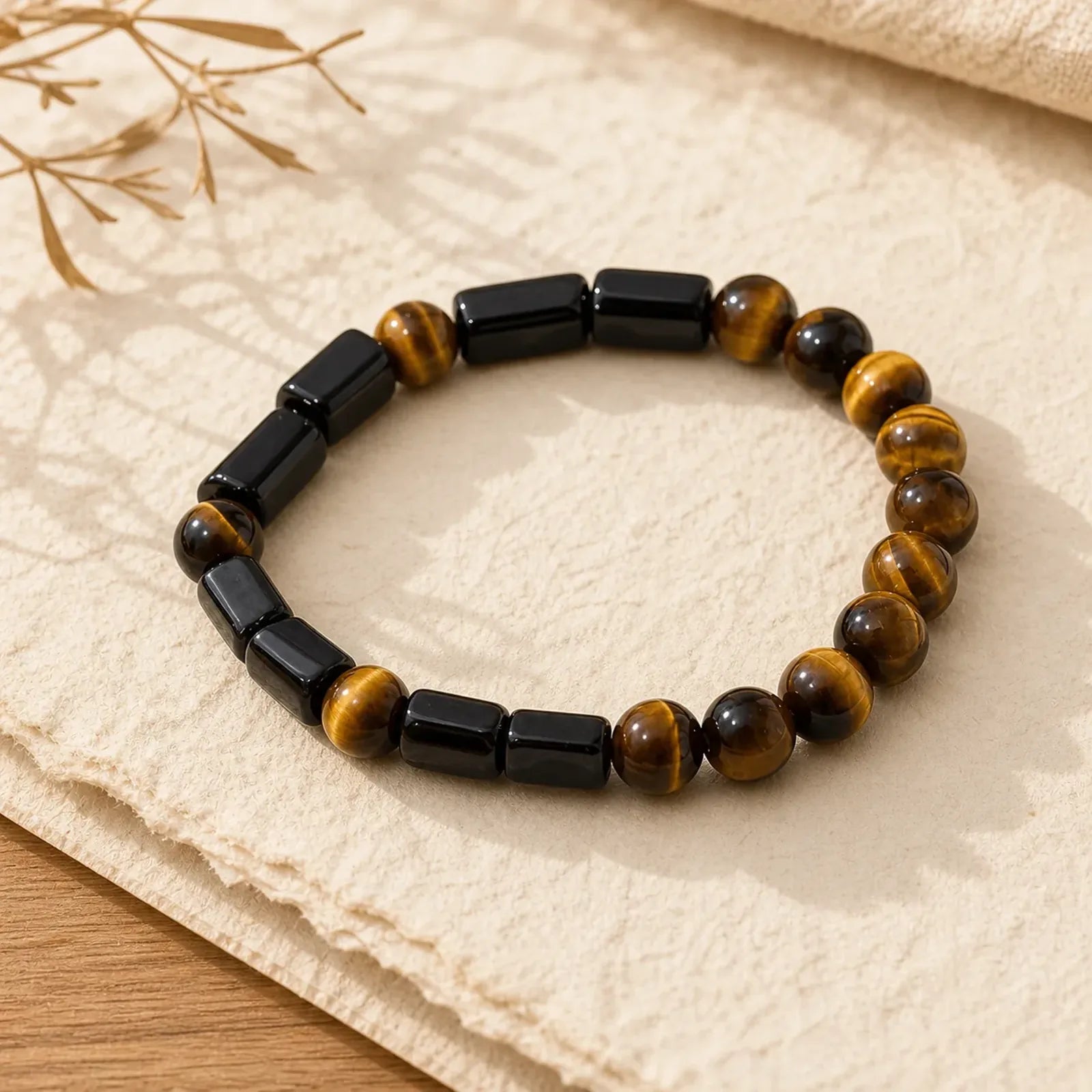 Natural Black Tourmaline Tiger Eye Positive Bracelet featuring Tourmaline, Tiger Eye
