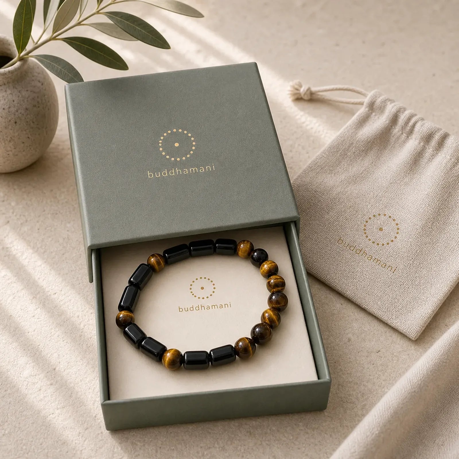 Natural Black Tourmaline Tiger Eye Positive Bracelet featuring Tourmaline, Tiger Eye