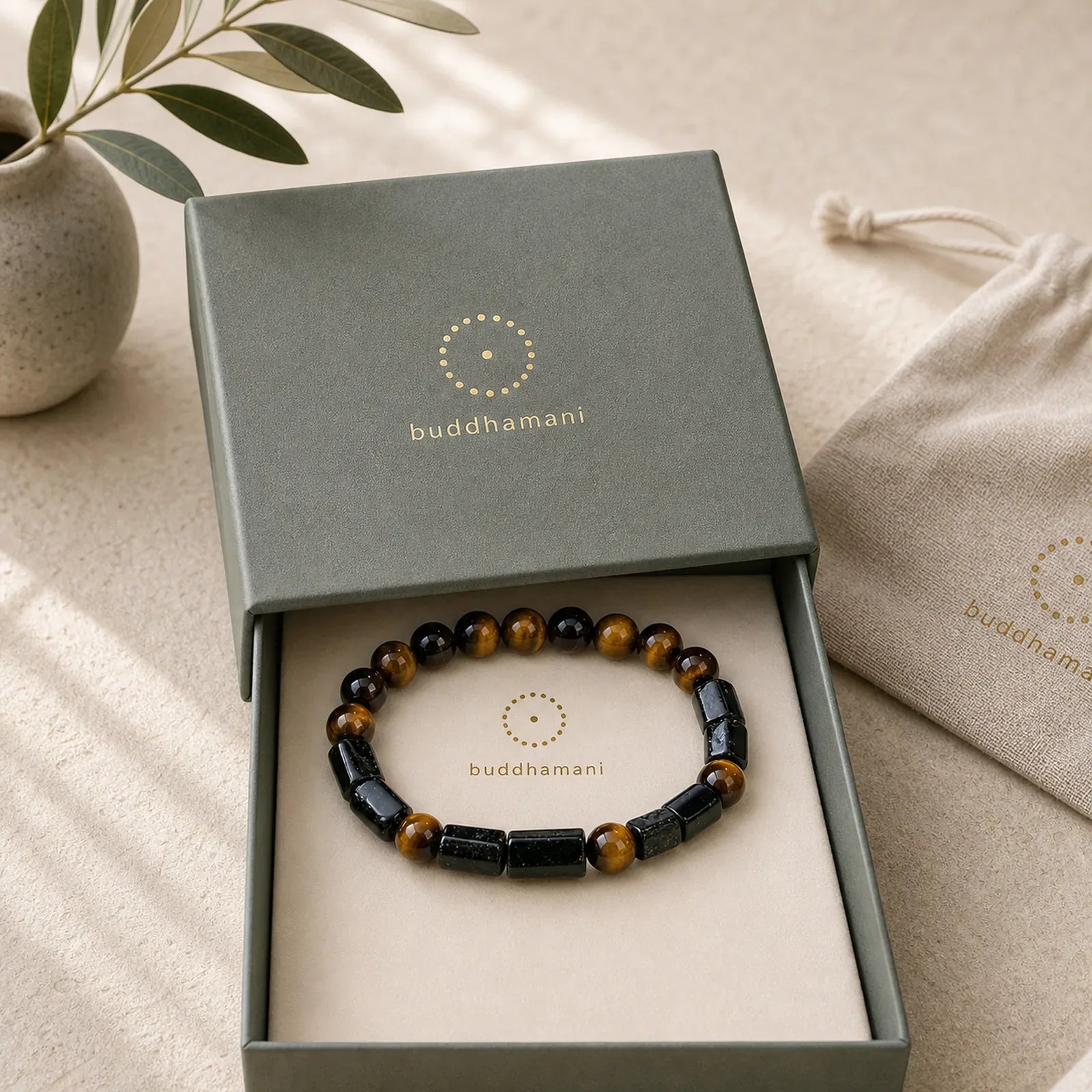 Natural Black Tourmaline Tiger Eye Positive Bracelet featuring Tourmaline, Tiger Eye
