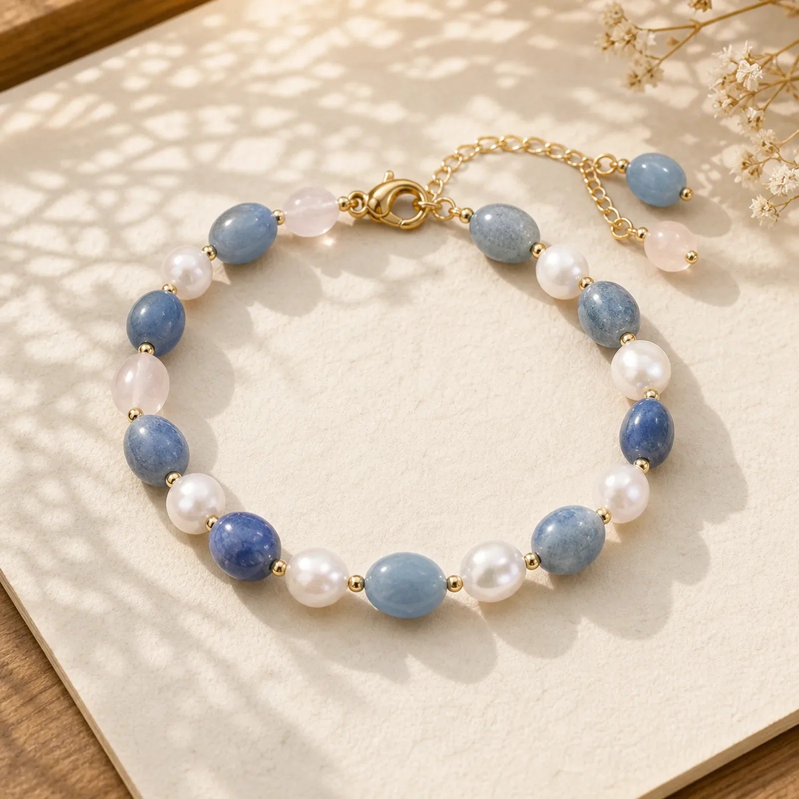 Natural Blue Aventurine Crystal Pearl Bead Healing Bracelet (Extra 35% Off | USE CODE: FS35) featuring Blue Aventurine, Pearl, Amethyst