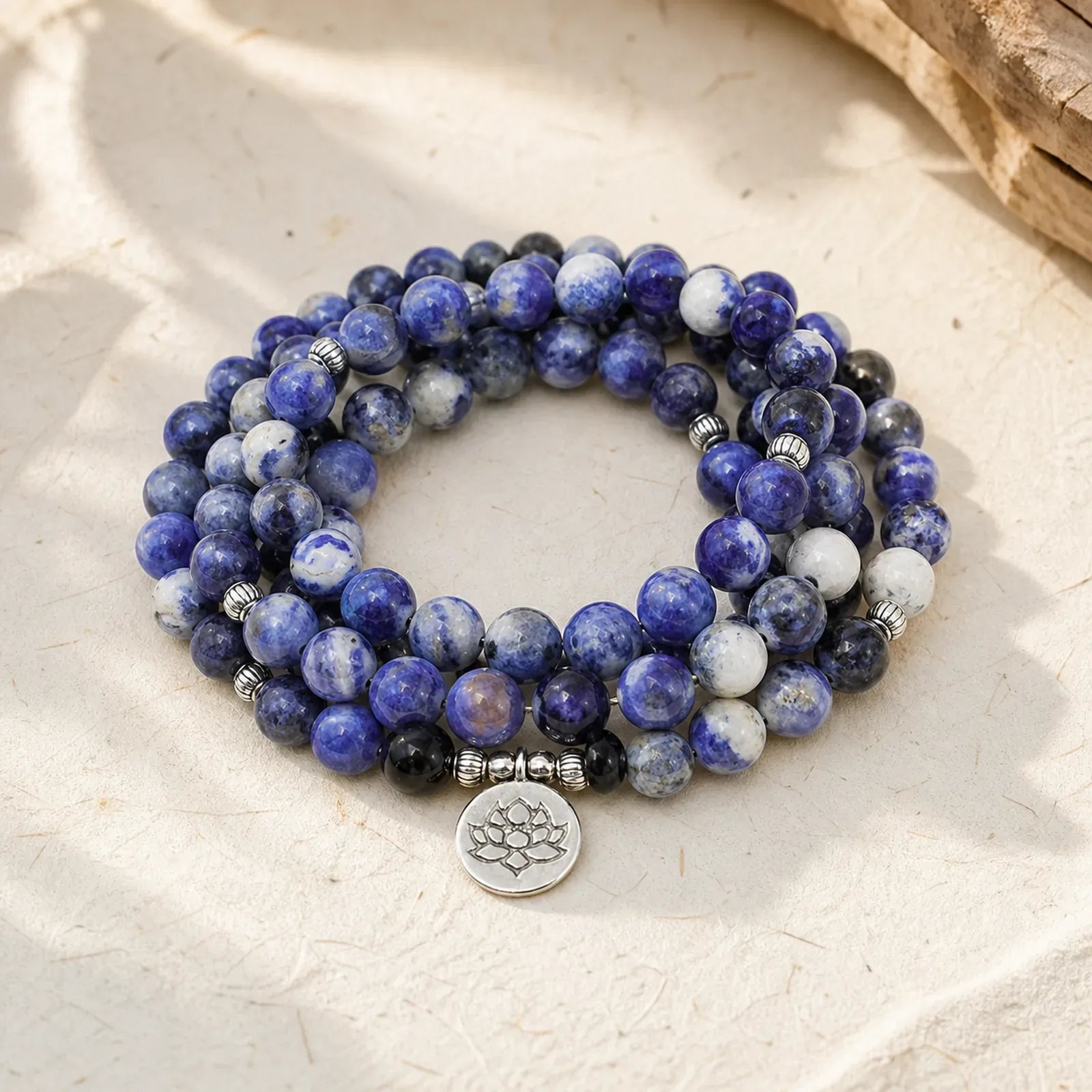 Natural Blue Aventurine Lotus Peace Necklace Bracelet featuring Blue Aventurine, Lotus