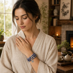 Natural Blue Aventurine Lotus Peace Necklace Bracelet featuring Blue Aventurine, Lotus