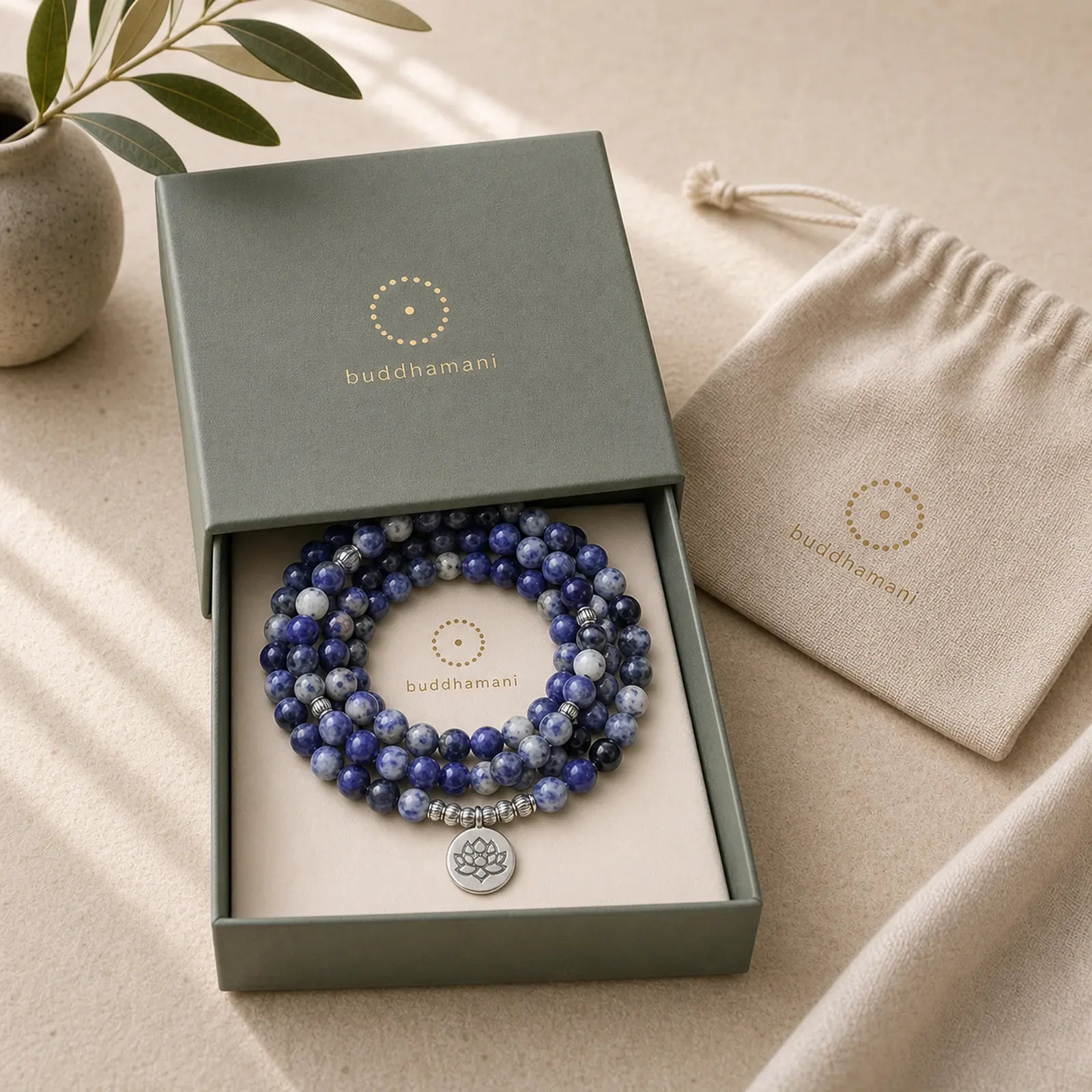 Natural Blue Aventurine Lotus Peace Necklace Bracelet featuring Blue Aventurine, Lotus