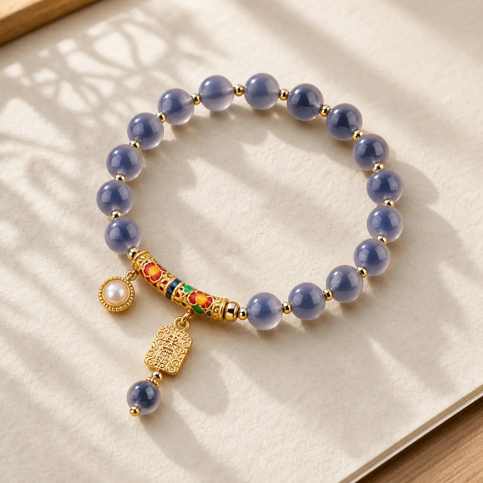 Natural Blue Candy Agate Amulet Strength Bracelet featuring Candy Agate, Copper