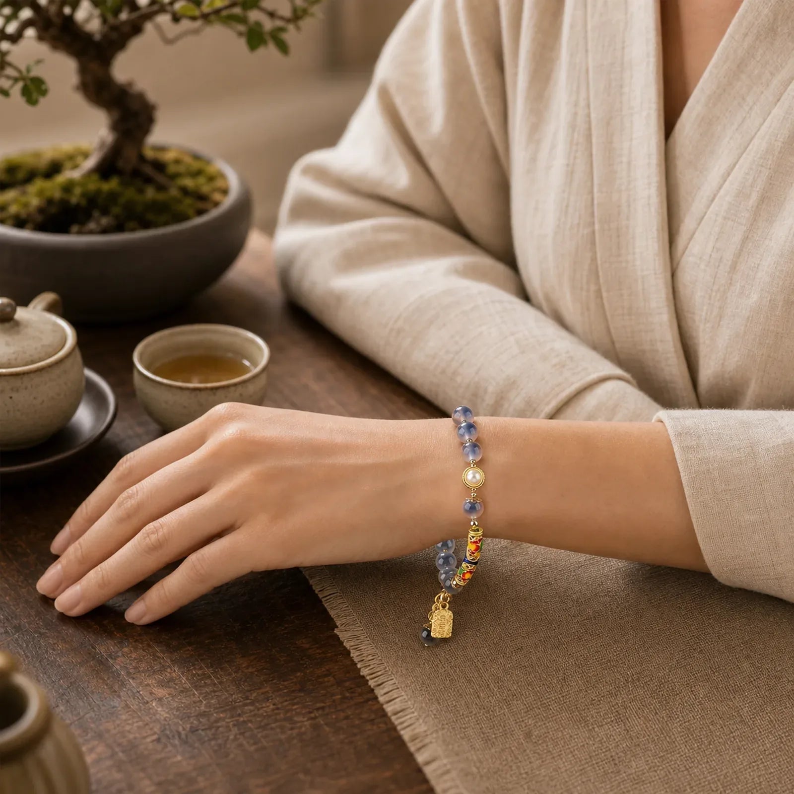 Natural Blue Candy Agate Amulet Strength Bracelet featuring Candy Agate, Copper