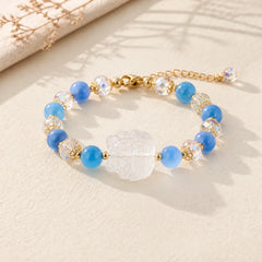 Natural Blue Candy Agate White Crystal Nine Tailed Fox Harmony Bracelet featuring Candy Agate, Clear Quartz / White Crystal, Nine-Tailed Fox