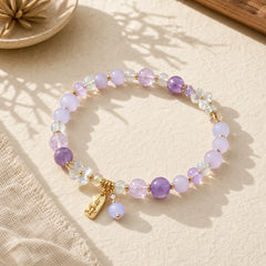 Natural Blue Crystal Amethyst Chalcedony Flower Healing Bracelet featuring Blue Crystal, Amethyst, Chalcedony