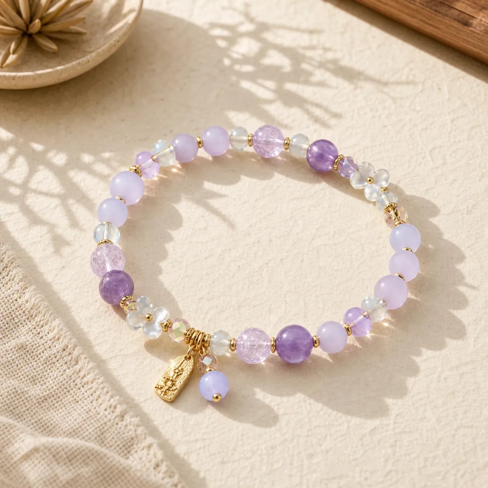 Natural Blue Crystal Amethyst Chalcedony Flower Healing Bracelet featuring Blue Crystal, Amethyst, Chalcedony