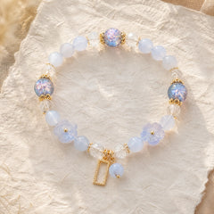 Natural Blue Crystal Amethyst Chalcedony Flower Healing Bracelet featuring Blue Crystal, Amethyst, Chalcedony
