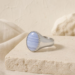 Natural Blue Lace Agate Round Balance Ring featuring Blue Lace Agate, Copper