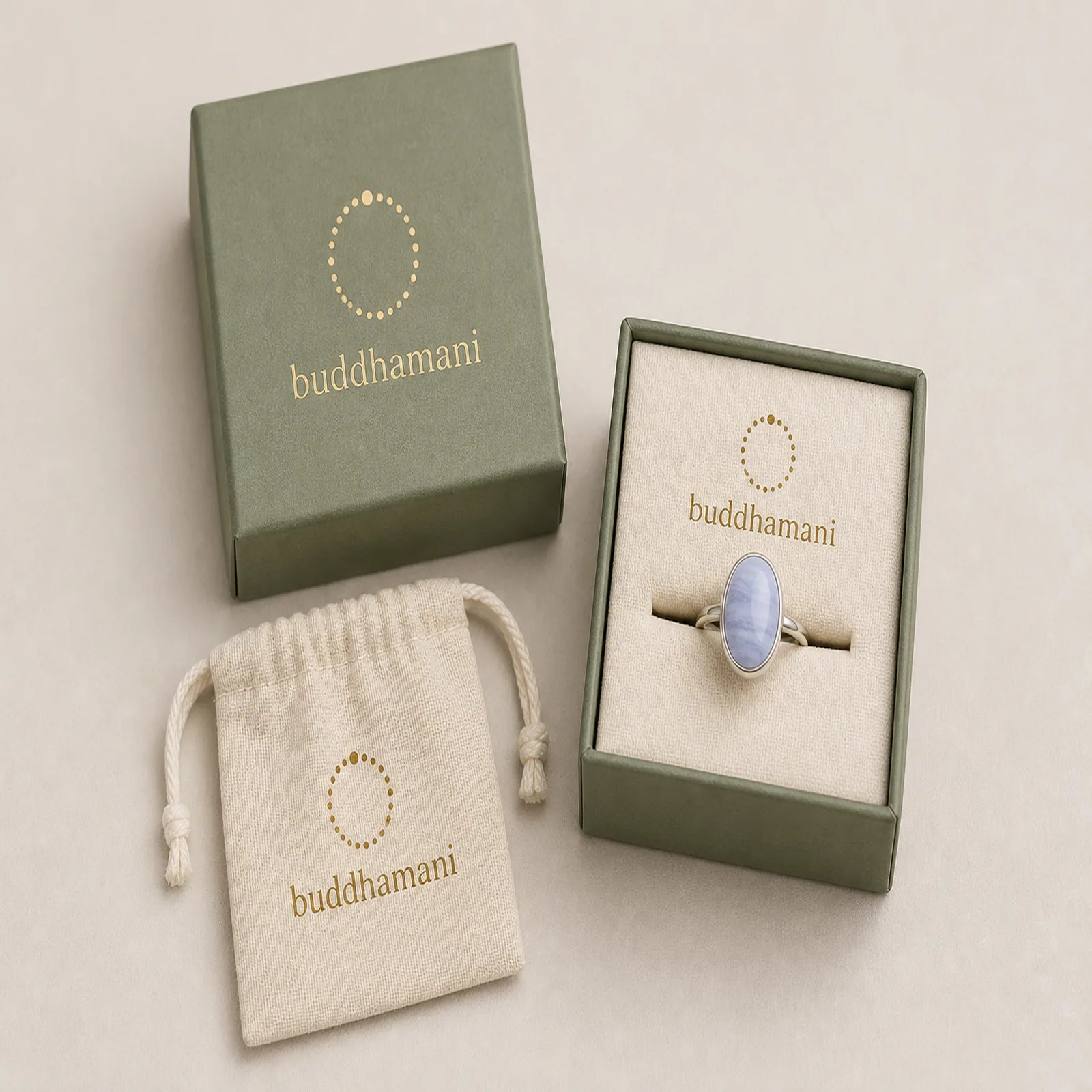 Natural Blue Lace Agate Round Balance Ring featuring Blue Lace Agate, Copper