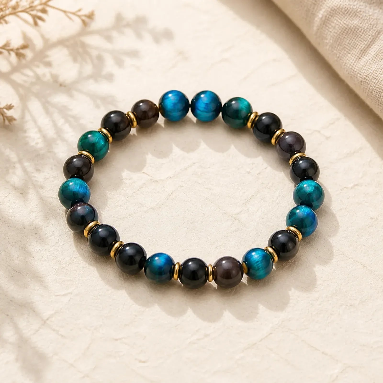 Natural Blue Tiger Eye Beads Balance Bracelet featuring Blue Tiger Eye, Tiger Eye